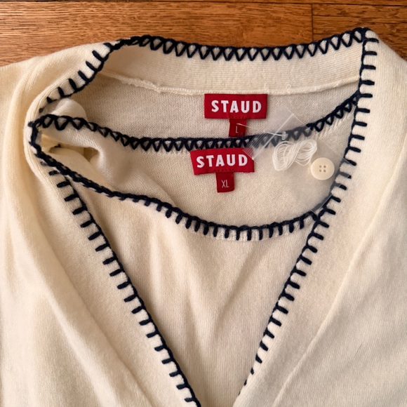 STAUD Cream Long Sleeve Dress and cardigan set with Black Trim - Picture 4 of 5